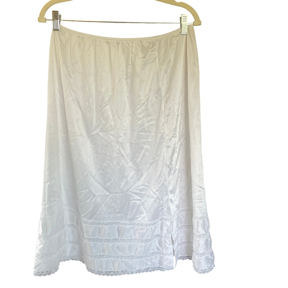 Womens Vintage Y2K Coquette White Lace Slip Skirt Size 1X Slit Lingerie Retro